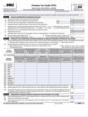 IRS Form 8962 for 2023 ᐉ Printable 8962 Form (Premium Tax Credit ...