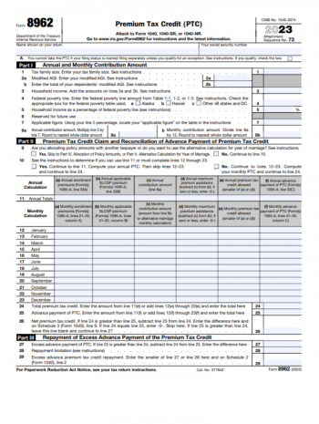 Form 8962: Premium Tax Credit 📝 Get IRS Form 8962 2023: Printable PDF ...